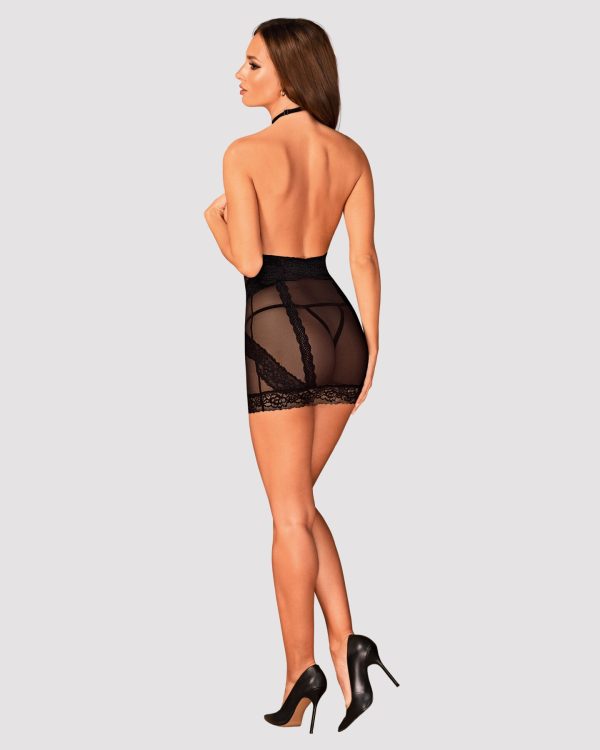 Напівпрозора сорочка з відкритими грудьми Obsessive Lacrisia chemise чорна