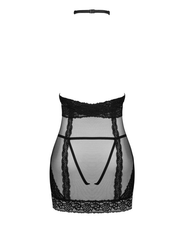 Напівпрозора сорочка з відкритими грудьми Obsessive Lacrisia chemise чорна