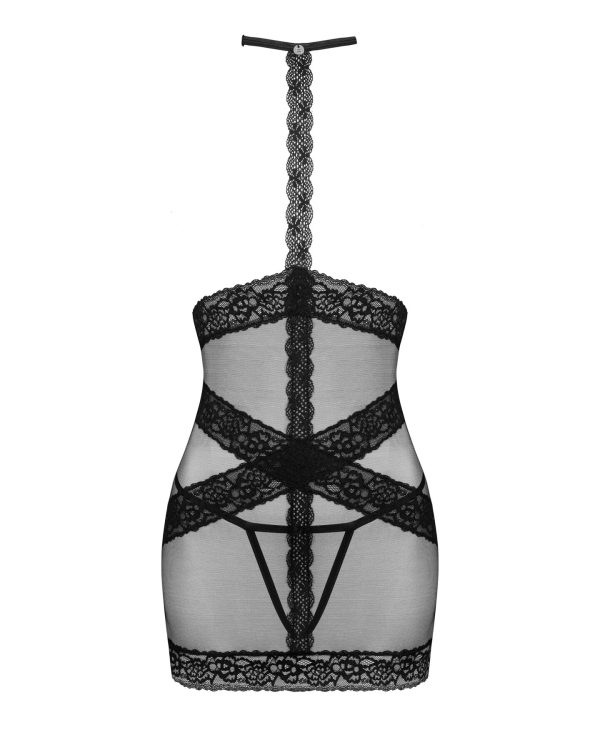 Напівпрозора сорочка з відкритими грудьми Obsessive Lacrisia chemise чорна