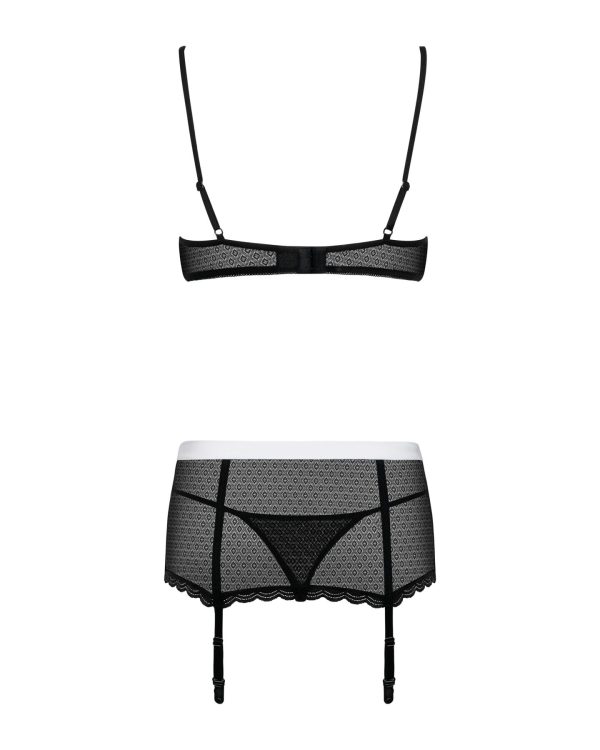 Еротичний костюм покоївки Obsessive Maidme set 5pcs бюстгальтер, пояс з фартухом, панчохи, стр