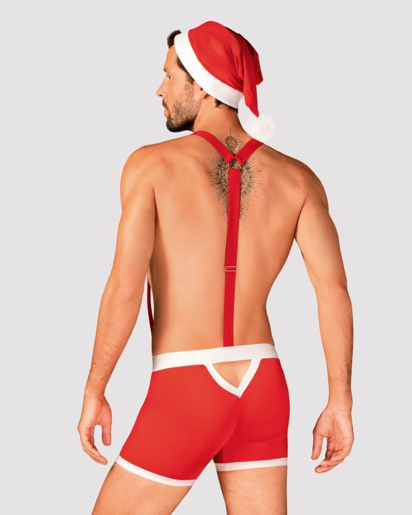 Чоловічий еротичний костюм Санта-Клауса Obsessive Mr Claus боксери на підтяжках, шапочка з помп