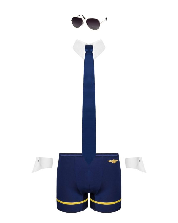 Еротичний костюм пілота Obsessive Pilotman set 2XL/3XL, боксери, манжети, комір з краваткою, окуляри