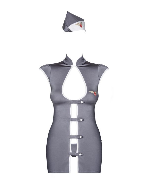 Еротичний костюм стюардеси Obsessive Stewardess 3 pcs grey , сукня, стрінги, пілотка