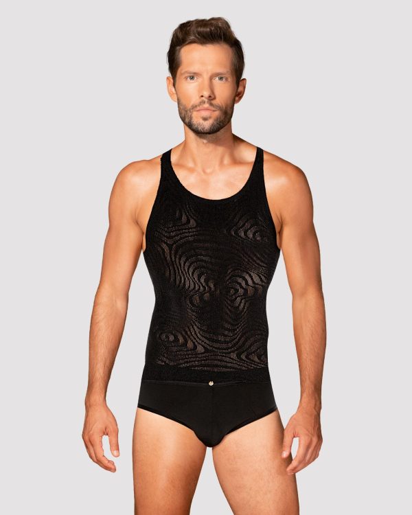 Чоловіча напівпрозора майка-борцовка з візерунком Obsessive tank top S чорна