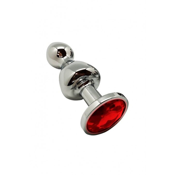Металлическая анальная пробка Wooomy Lollypop Double Ball Metal Plug диам. 2,8 см, длина 8,5см