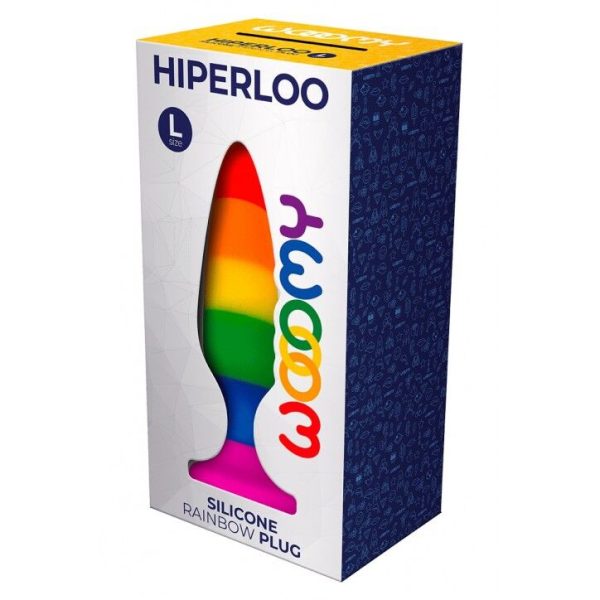 Силіконова анальна пробка Wooomy Hiperloo Silicone Rainbow Plug діаметр 3,9 см, довжина 13,1 см