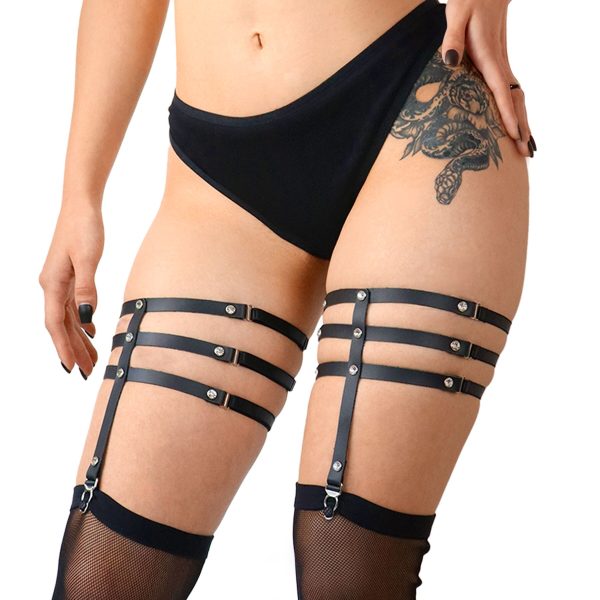 Гартери зі стразами Art of Sex - Floy, натуральна шкіра, Розмір - 2XL, колір