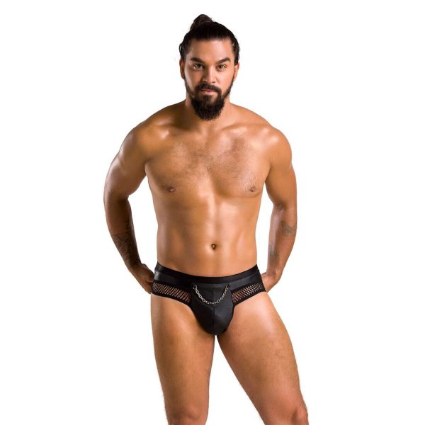 Чоловічі труси з ланцюжком Passion 030 SLIP TOM екошкіра, відкриті сідниці