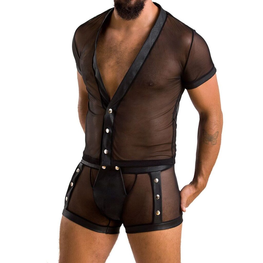 Комплект сітчастої чоловічої білизни Passion 052 SET MICHAEL 2XL/3XL сорочка, боксери заклепки