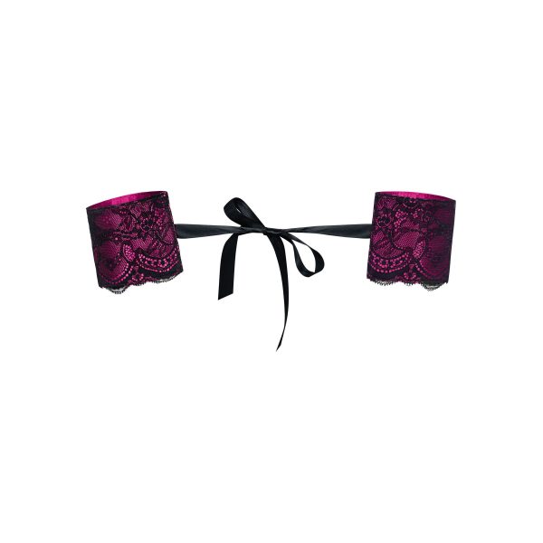 Атласні наручники-манжети на стрічках Obsessive Roseberry cuffs, прикрашені мереживом