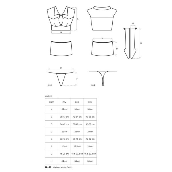 Еротичний костюм студентки Obsessive Student 4 pcs costume топ, спідниця, стринги
