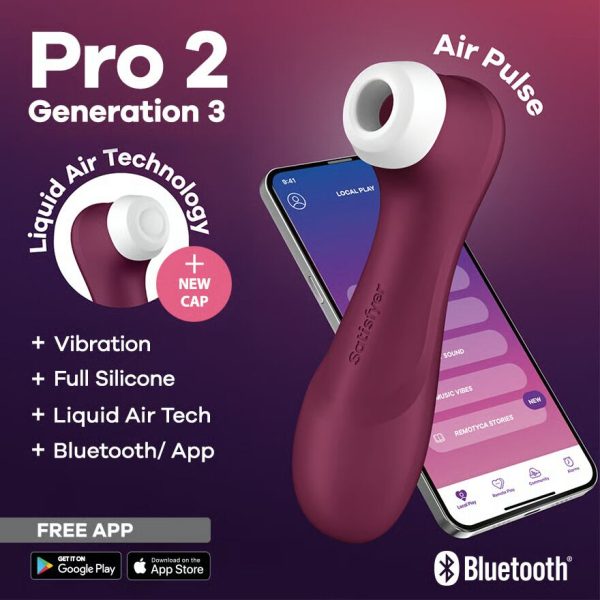 Вакуумный клиторальный стимулятор Satisfyer Pro 2 Generation 3 with Liquid Air Connect App Wine