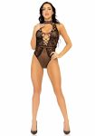 Leg Avenue Net and lace halter bodysuit OS