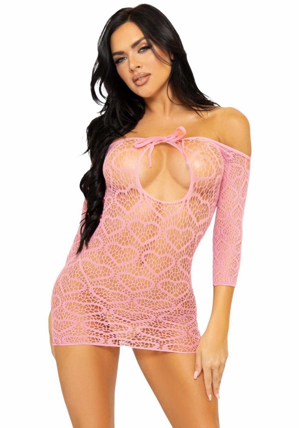 Сукня-сітка з сердечками Leg Avenue Heart net mini dress зав’язки, відкриті плечі