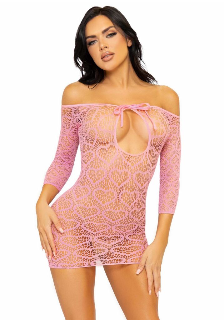 Сукня-сітка з сердечками Leg Avenue Heart net mini dress зав’язки, відкриті плечі