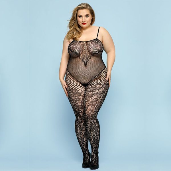 Відвертий бодістокінг JSY «Фатальна Скарлет» Plus Size, імітація боді, мереживо, доступ
