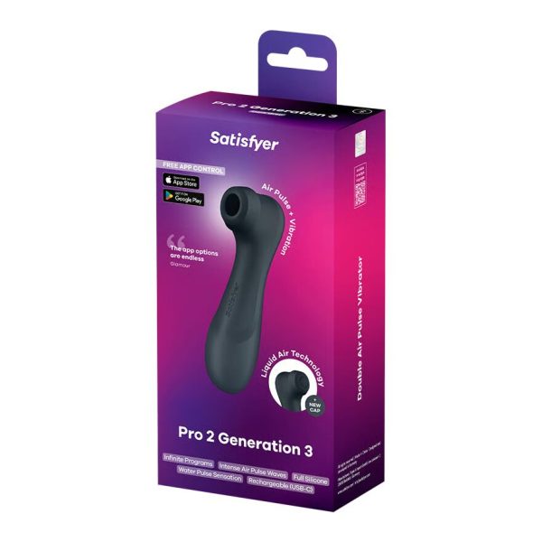 Вакуумный клиторальный стимулятор Satisfyer Pro 2 Generation 3 with Liquid Air Connect App Dark