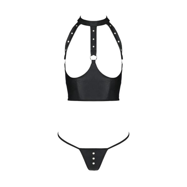 Комплект білизни з відкритими грудьми Passion GENEVIA SET WITH OPEN BRA XXL корсет, стрі