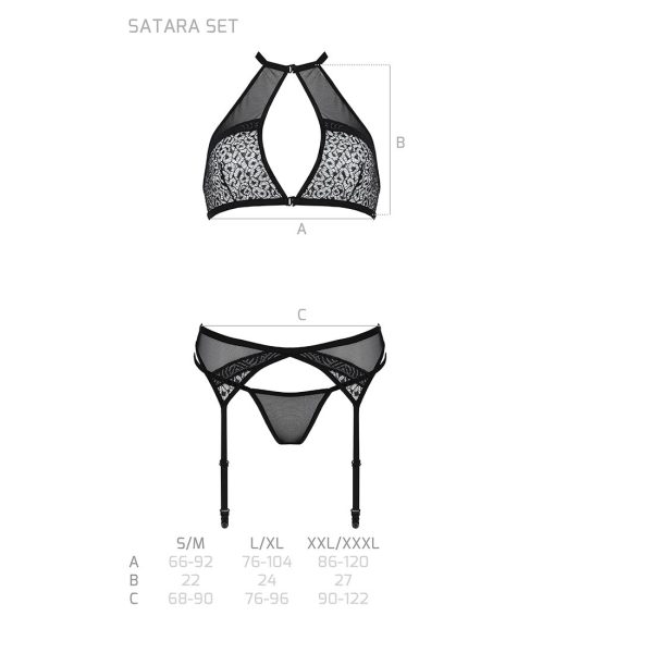 Комплект білизни Passion SATARA SET топ, пояс для панчіх, стрінги