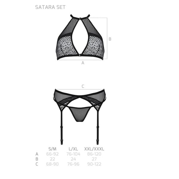 Комплект білизни Passion SATARA SET топ, пояс для панчіх, стрінги