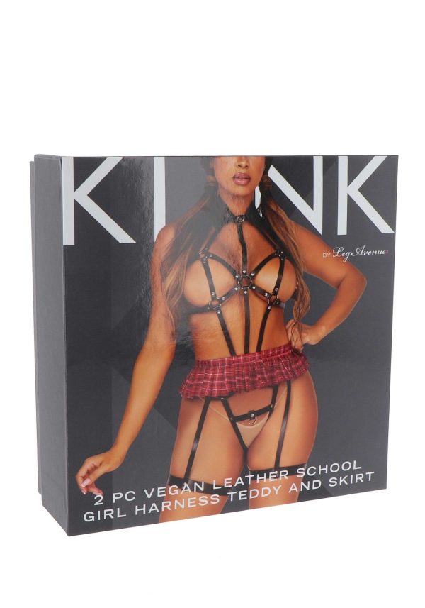 BDSM-костюм учениці Leg Avenue Harness teddy & skirt портупея, мініспідниця, екошкіра