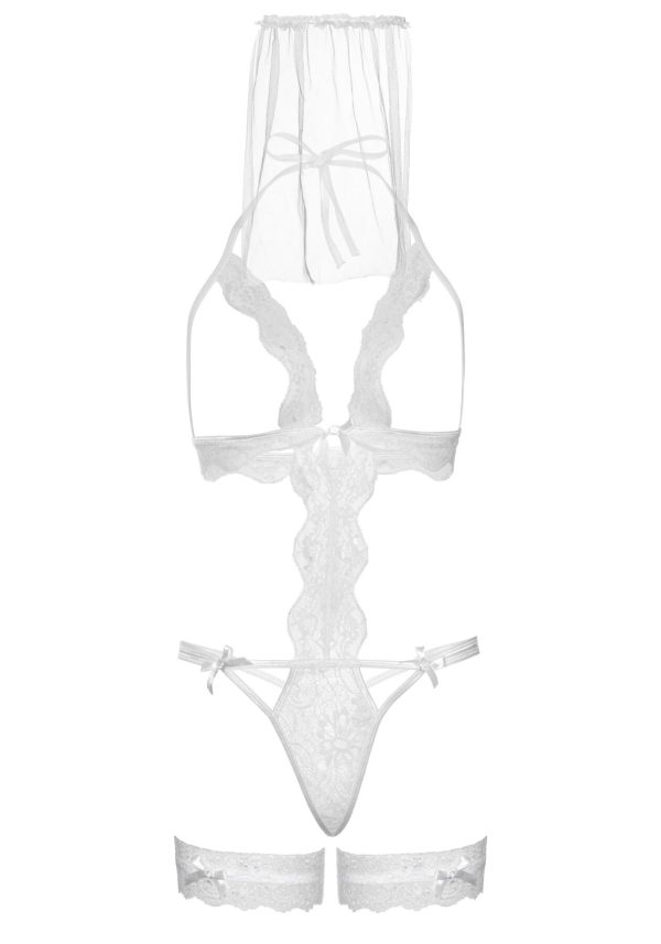 Костюм нареченої Leg Avenue G-string teddy, veil & garter з відкритими грудьми