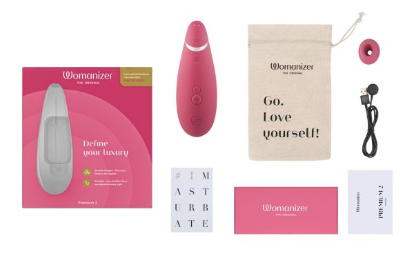 Вакуумный клиторальный стимулятор Womanizer Premium 2 - Raspberry, функции Autopilot и Smart Silence