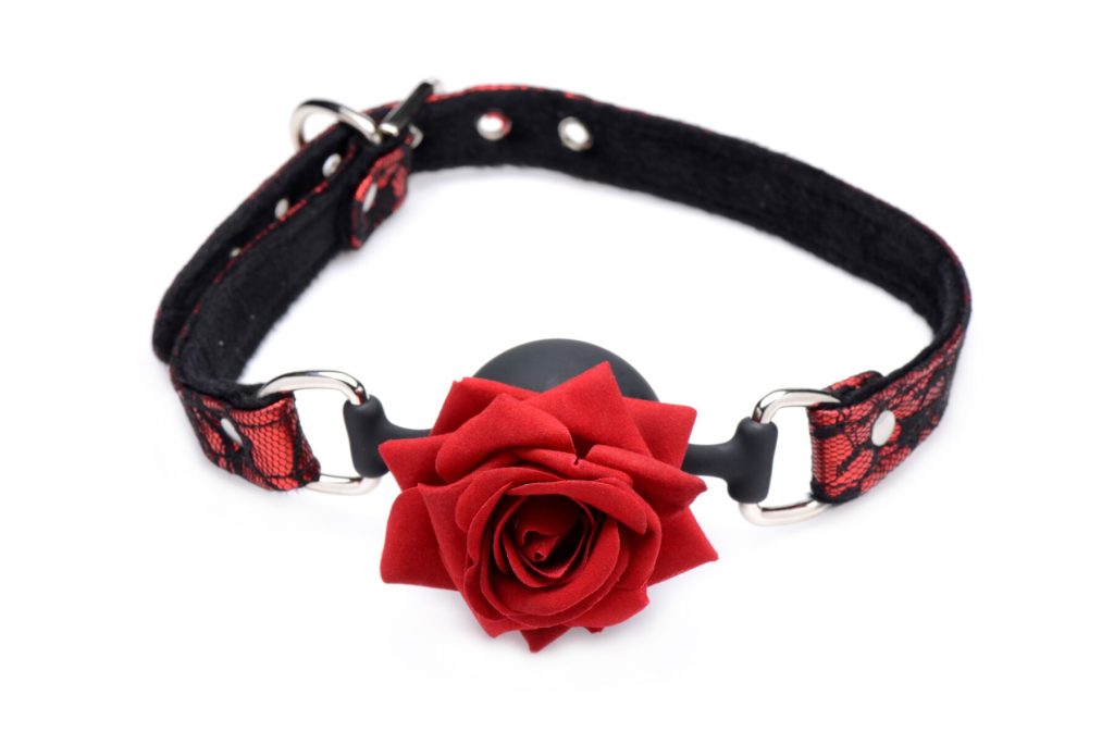 Кляп з трояндою Master Series: Eye-Catching Ball Gag With Rose, чорно