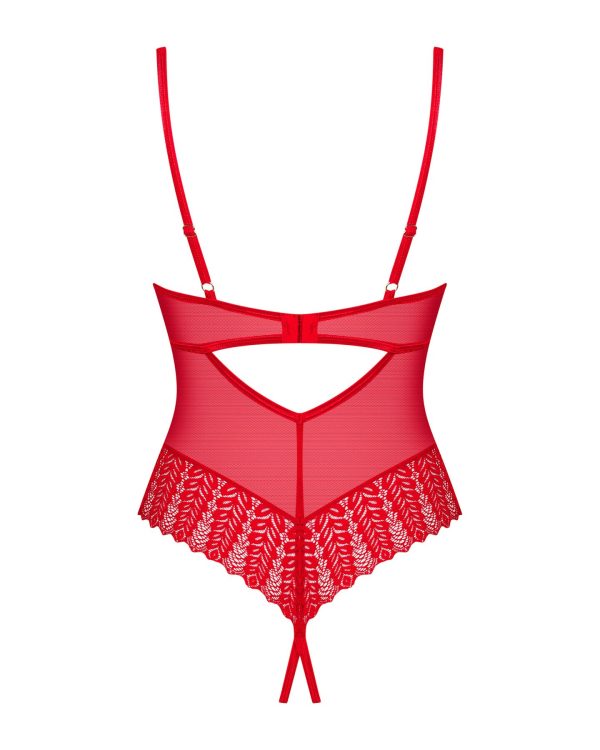 Боді з доступом Obsessive Ingridia crotchless teddy XL/2XL, червоне, відкриті груди
