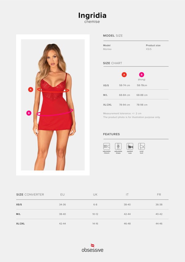 Пеньюар Obsessive Ingridia chemise & thong сорочка, стрінги