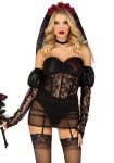 Еротичний костюм чорної нареченої Leg Avenue Heartbreak Bride боді, рукави, вуаль