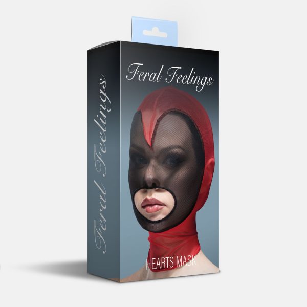 Маска сердце сетка с открытым ртом Feral Feelings - Hearts Mask Red