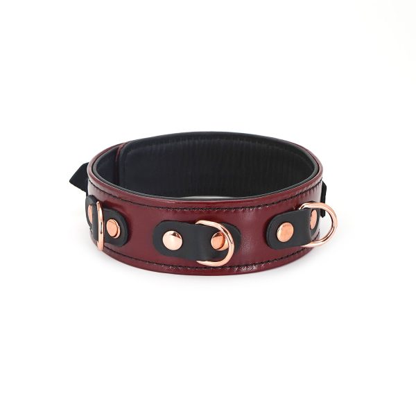 Шкіряний нашийник з повідцем Liebe Seele Wine Collar and Leash, 3 кільця для кріплення