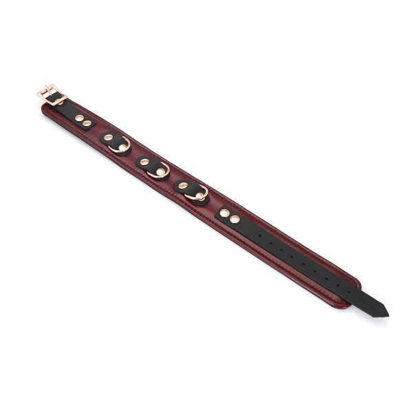 Шкіряний нашийник з повідцем Liebe Seele Wine Collar and Leash, 3 кільця для кріплення