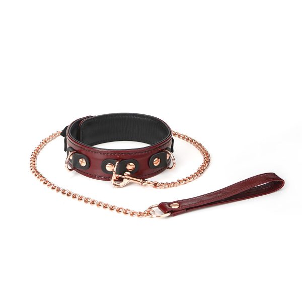 Шкіряний нашийник з повідцем Liebe Seele Wine Collar and Leash, 3 кільця для кріплення