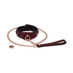 Шкіряний нашийник з повідцем Liebe Seele Wine Curved Collar, замок-сердечко