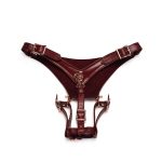 Кожаные трусики для вибратора Liebe Seele Wine Forced Orgasm Strop, полностью регулируемые