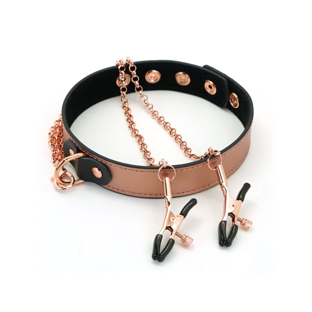 Нашийник із затискачами для сосків Liebe Seele Memory Collar with Nipple Clamps, шкіра