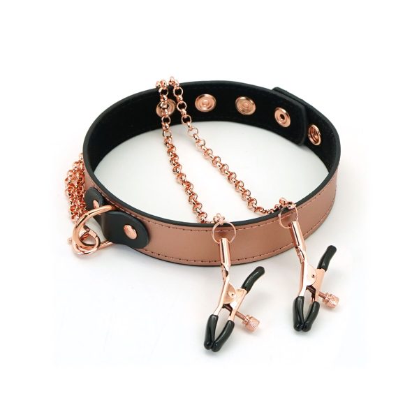Нашийник із затискачами для сосків Liebe Seele Memory Collar with Nipple Clamps, шкіра