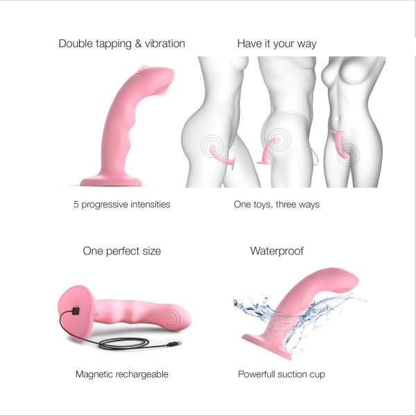 Насадка для страпона с двойной точечной пульсацией Strap-On-Me TAPPING DILDO WAVE – CORAL М