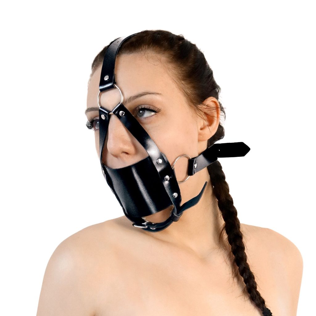 Кляп-маска з пластиковою кулею Art of Sex - Slave, Натуральна шкіра, колір