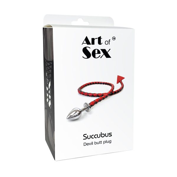 Металлическая анальная пробка с дьявольским хвостом Art of Sex - Succubus, экокожа
