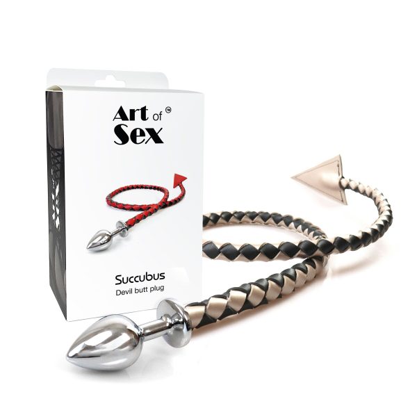 Металева анальна пробка з диявольським хвостом Art of Sex - Succubus, екошкіра, чорний