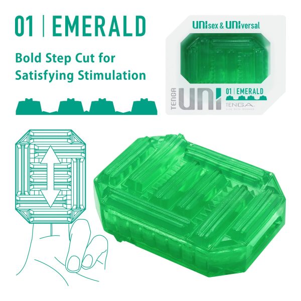 Унісекс-стимулятор Tenga UNI Emerald, , з геометричним рельєфом, лубрикант у комплекті