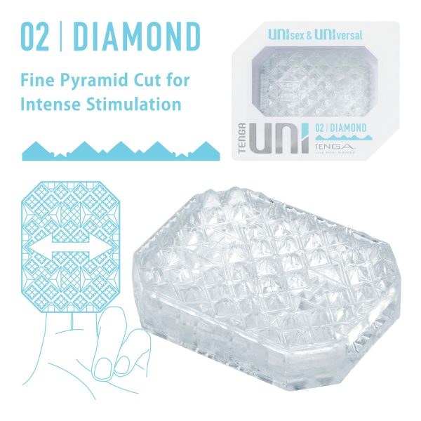 Унисекс-стимулятор Tenga UNI Diamond, белый, с зубчатым рельефом, лубрикант в комплекте