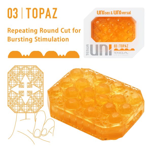 Унисекс-стимулятор Tenga UNI Topaz, оранжевый, рельеф в виде бугорков, лубрикант в комплекте