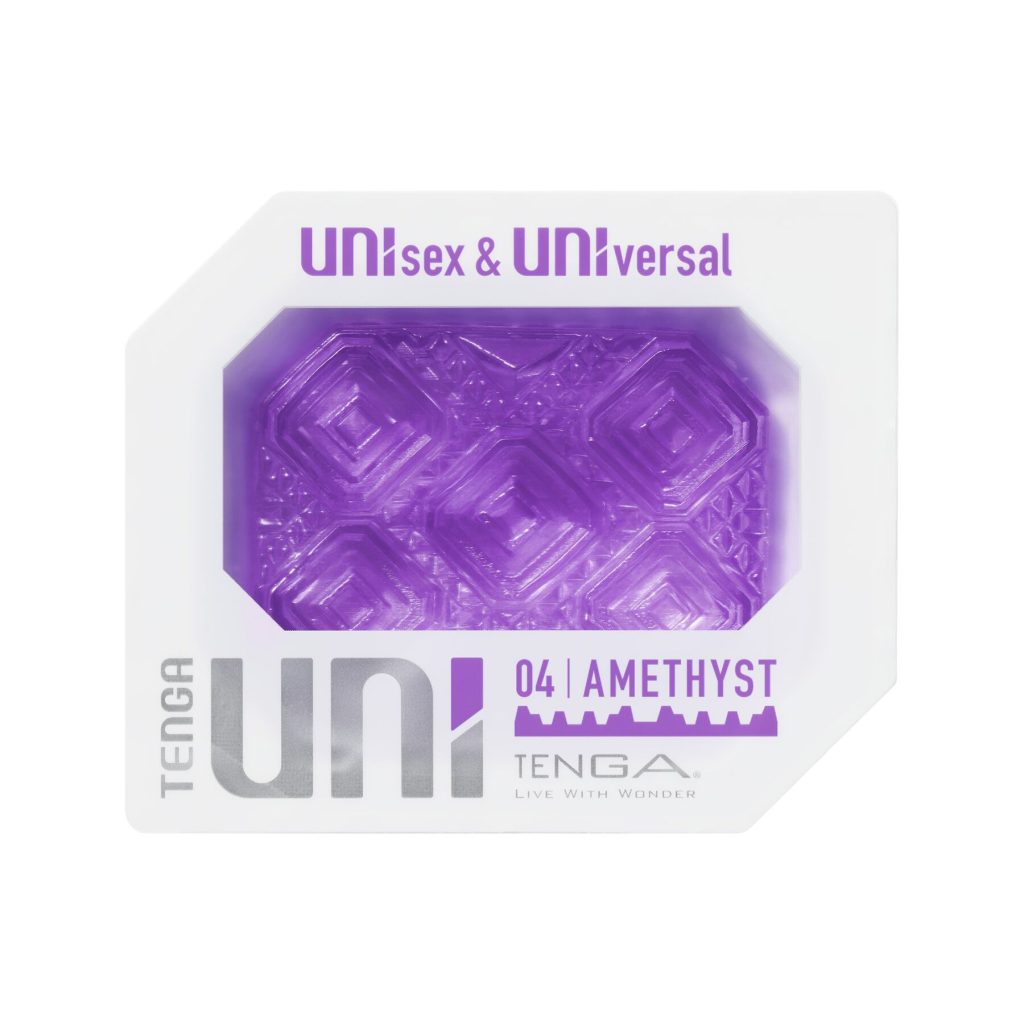 Унісекс-стимулятор Tenga UNI Amethyst, візерунок у вигляді рельєфних квадратів, лубрикант у комплекті