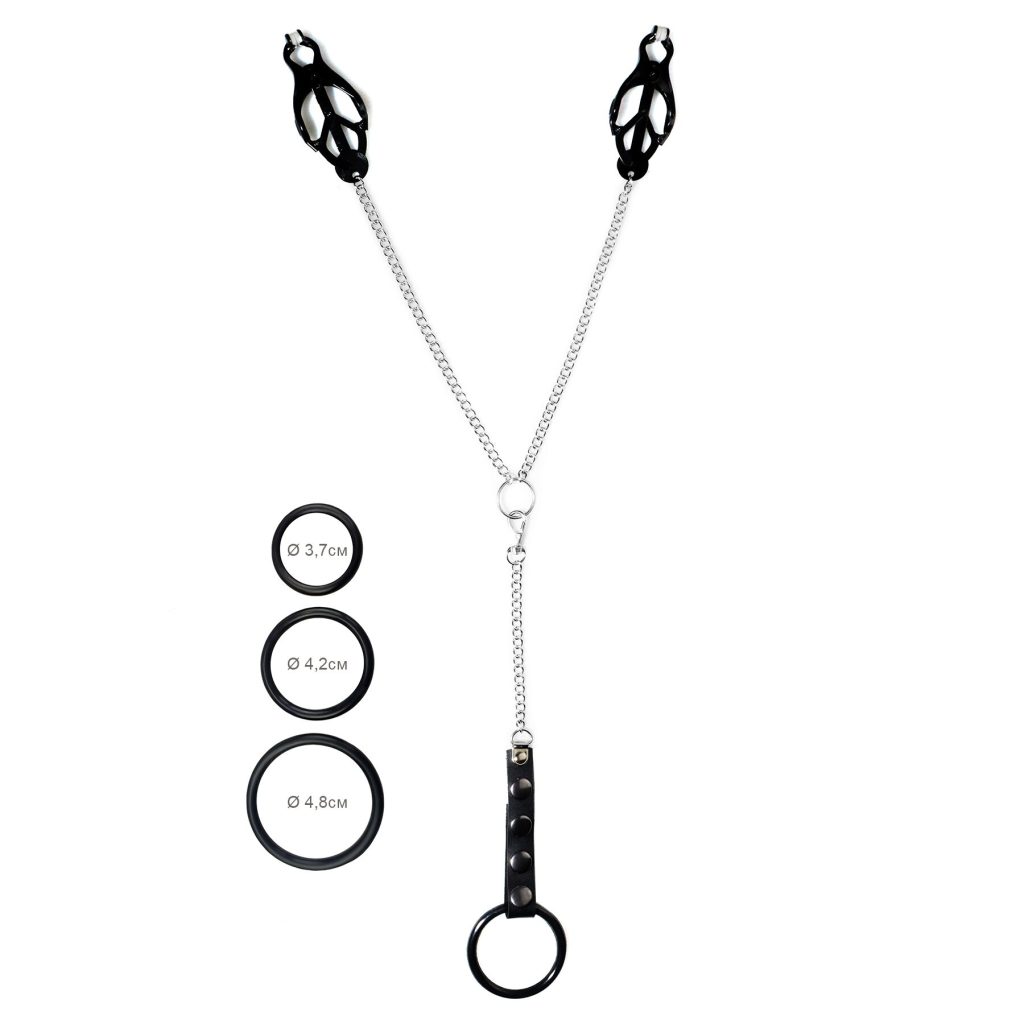 Зажимы для сосков Art of Sex - Nipple clamps for Men clover с эрекционными кольцами