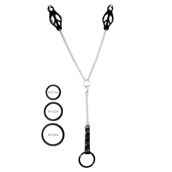 Зажимы для сосков Art of Sex - Nipple clamps for Men clover с эрекционными кольцами