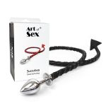 Металлическая анальная пробка с дьявольским хвостом Art of Sex - Succubus, экокожа